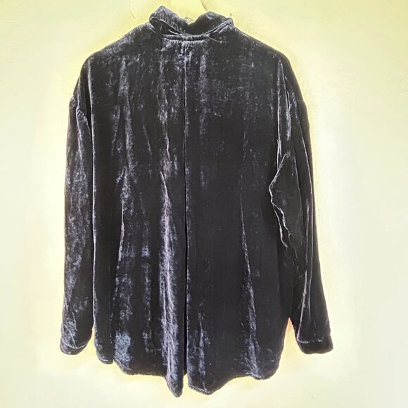 Citron Santa Monica Womens Navy Crushed Velvet Button-Up Shirt Small 100% Silk - Picture 2 of 7
